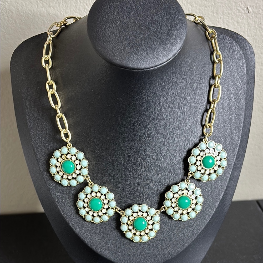 J. Crew Circle Statement Chain Colorful Necklace Station Green